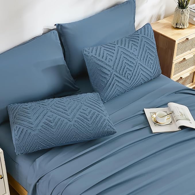 Andency California King Comforter Set Ocean Blue - 7 Pieces Bed in a Bag Cal King Bedding Comforter Sets, Tufted Lightweight Fluffy Bed Set with Comforter, Sheets, Pillowcases & Shams