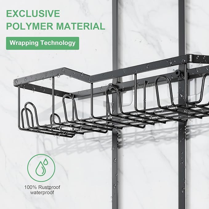 Shower Caddy Hanging,Rustproof Anti-Swing Shower Organizer,2 Tier Hanging Bathroom Caddy Anti-swing and Non-slip,Bathroom Organizer with 18 Hooks for Razor/Sponge - Image 5