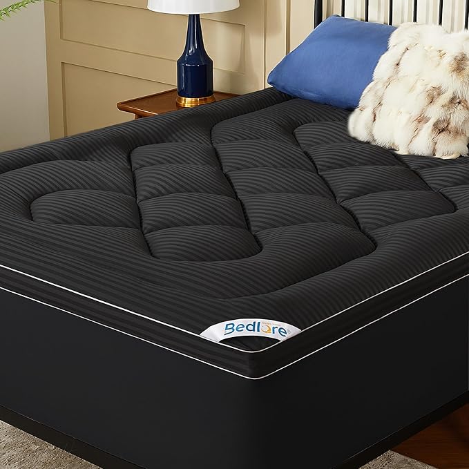 BEDLORE Twin Mattress Topper, Thick Pillow Top Pad for Back Pain Relief, Soft Mattress Cover with Deep Pockets 6-15 inch(Black)