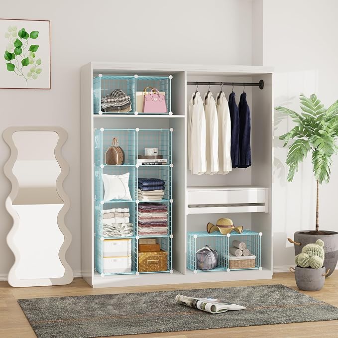 C&AHOME Wire Cube Storage, 12 - Cube Organizer Metal C Grids, Modular Shelves Units, Closet Organizer, Ideal for Home, Office, Living Room, 36.6”L x 12.4”W 48.4”H, Blue UWCS3012B - Image 5