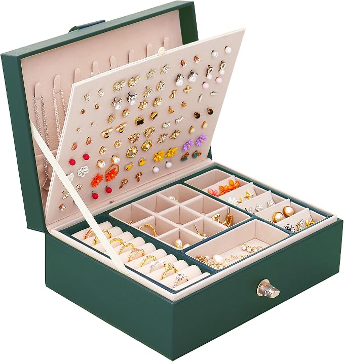 QBestry Womens Earrings Jewelry Box for Girls Jewelry Earring Organizer Box Earring Holder Organizer for Girls Jewelry Organizer Boxes for Women Girls Stud Earrings Organizers Jewelry Box Green by QBestry