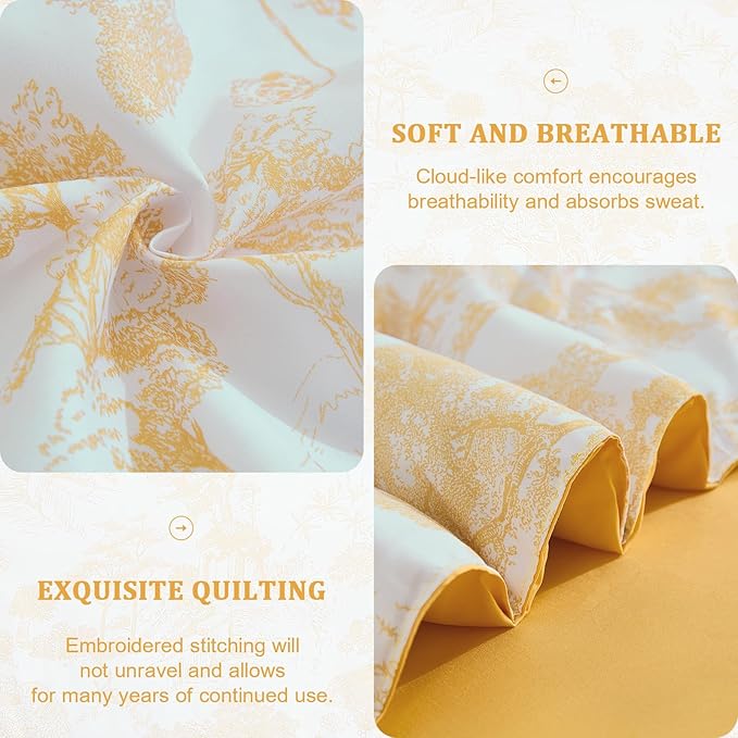 DJY King Size Comforter Sets, Yellow Botanical Comforters with Sheets 7 Pieces Bed in a Bag King Elegant Plants Print Soft Microfiber Reversible Complete Bedding Sets for All Season