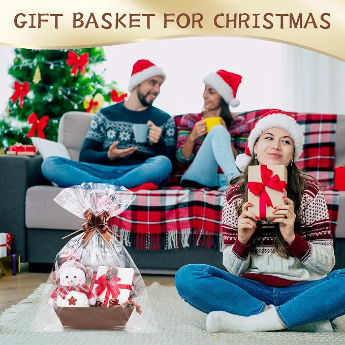 AFOROEOA 10PACK Baskets for Gifts Empty, 10x12”Thick Brown Gift Basket with Handles 10 Bows 10 Bags Empty Gift Baskets for Christmas Thanksgiving Wedding Birthday Party Wrapping Gift - Image 7