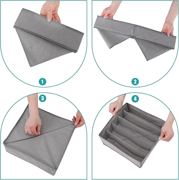 Bra Storage Drawers Organizer for Clothing Underwear Drawer Organizer Dividers Foldable Storage Cube Bins for Bra,Socks, Underwear,3 Pack （Grey） - Image 5