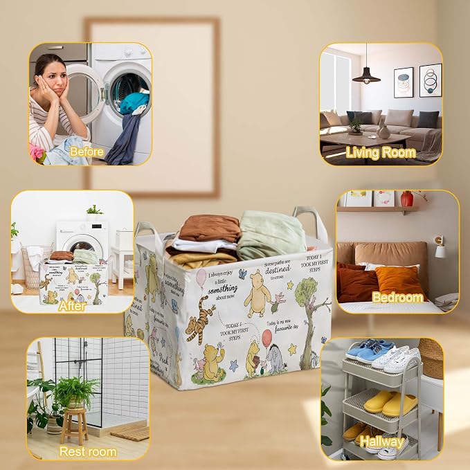 Winnie Storage Basket, The Pooh Nursery Baby Stuff, Winnie Nursery Storage Baske Storage Basket With A Waterproof PE Coating, Foldable Large Canvas Laundry Hamper Suitable For Bathroom and Bedroom - Image 5