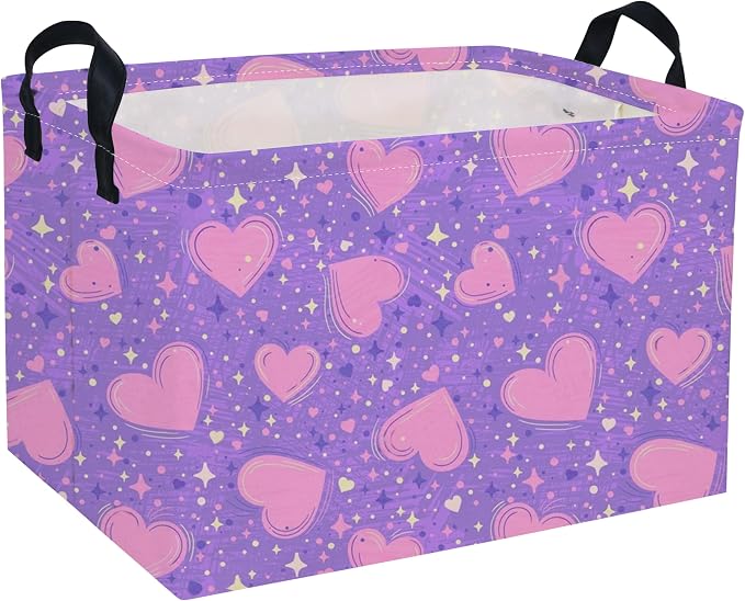 Rectangular Valentine's Day Baskets,Heart Basket,Girls Basket Kids Storage Bin Love Room Decor for Home.(Purple Heart) by DDBASKET