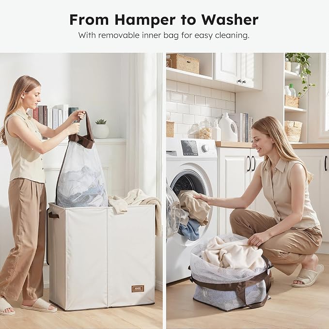 SOLEDI Large Double Laundry Hamper with Lid,165L Collapsible Clothes Hamper 2 section with Removable Bags, Space-Saving Laundry Basket for Bedroom, Dorm, College - Image 4