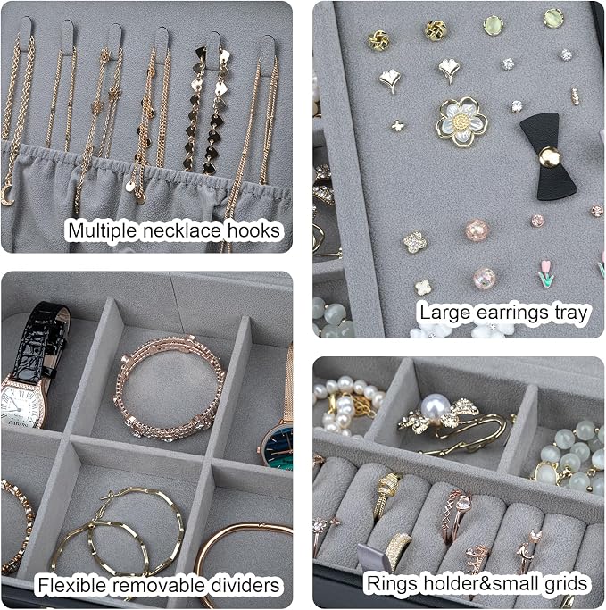 Travel Jewelry Box Jewelry Storage Case Jewelry Suitcase for Women and Men 2 Layer Jewelry Organizer Box with Removable Tray (Black) - Image 3