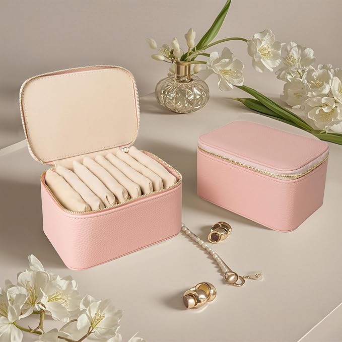 Travel Jewelry Case, Portable Jewelry Box with 6 Jewelry Bags,Travel Gift for Women Teen Girls (Pink 8 Pcs) - Image 7