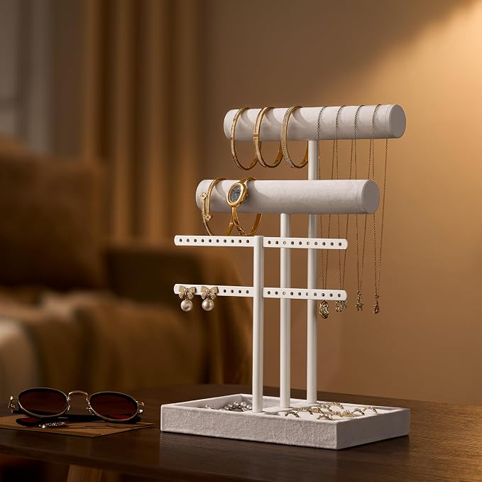 bussdis 3 Tier Bracelet Holder Display - Detachable T Bar Pure White Velvet Bracelet Holder, Jewelry Holder Organizer for Bracelet, Necklace, Earrings, Rings - Image 5