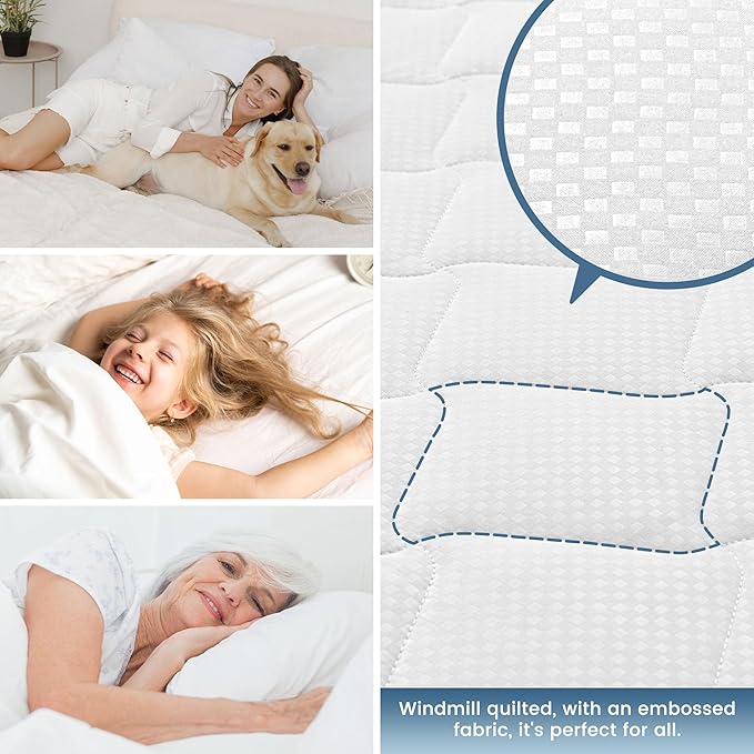 SLEEP ZONE Waterproof Mattress Protector Pad Full Machine Washable, Breathable Mattress Topper with Deep Pockets, All-Season Use, Hotel Quality (Full, White)