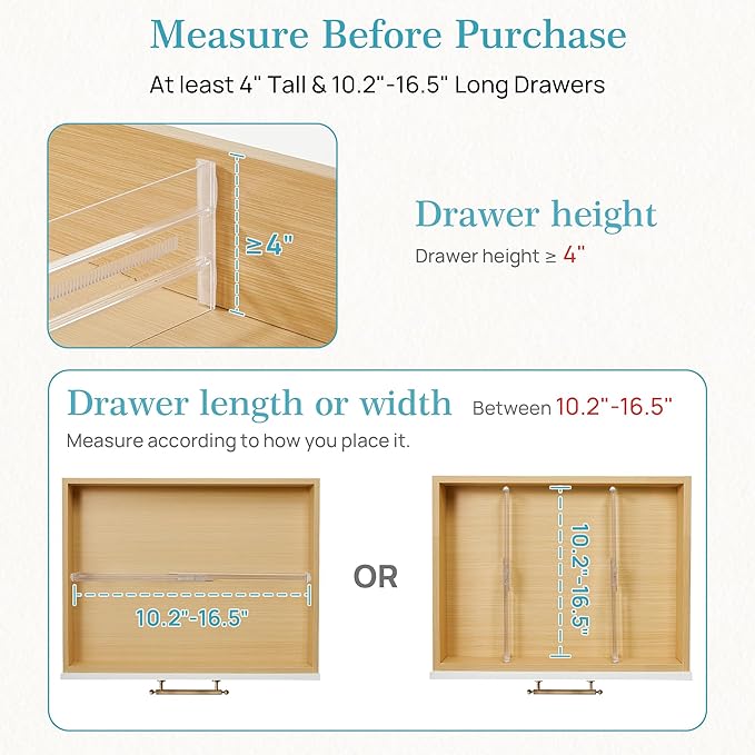 Vtopmart 14 Pack Drawer Dividers for Clothes, 4" High 10.2"-16.5" Adjustable Expandable Dresser Drawer Organizer, Clear Plastic Separators for Dresser, Baby Clothing, Underwear, Cosmetic, Toiletries - Image 3