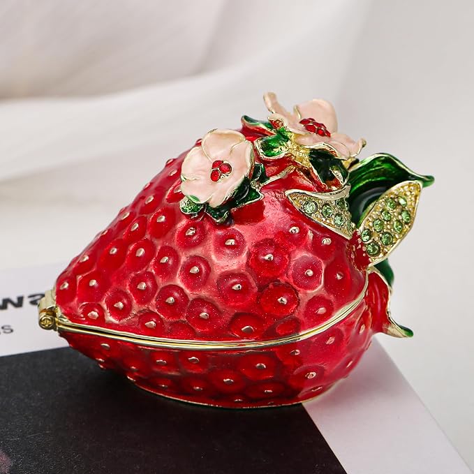 Hand Painted Fruit Trinket Box for Home Decor, Hinged Jewelry Organizer Storage, Unique Personalized Collectible Keepsake Figurine Handmade Decorative Ornament Gifts (Strawberry) - Image 4