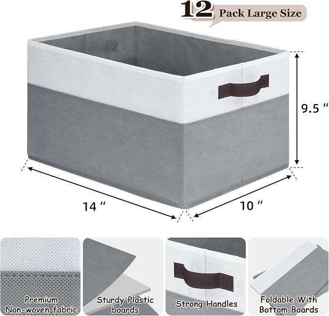 Criusia 12 Pack Large Storage Baskets for Shelves | Fabric Closet Organizers and Storage Bins with Handles for Home Organization | Decorative Collapsible Basket for Organizing Clothes Toy Nursery - Image 2