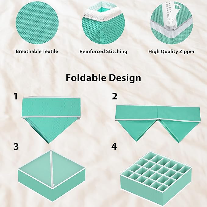 Simple Houseware 4-Pack Drawer Organizer Set - Closet Dividers for Underwear, Socks, Bras, Scarves, Ties - Foldable Non-Woven Storage Boxes, Turquoise - Image 5