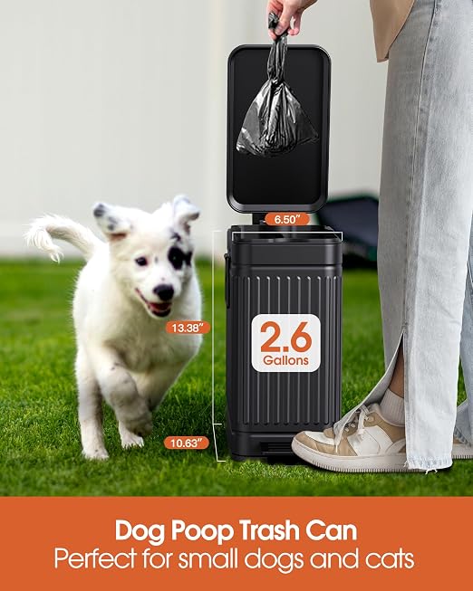Small Trash Can with Lid Soft Close-10L/2.6 Gal Stainless Steel Outdoor Dog Poop Garbage Can-Metal Waste Bins with Pedal for Bathroom Bedroom Office-Black - Image 4