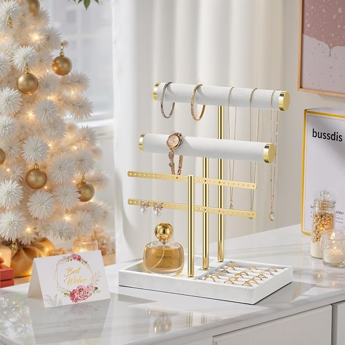 bussdis 3 Tier Bracelet Holder Display - Detachable T Bar White Velvet Bracelet Holder, Jewelry Holder Organizer for Bracelet, Necklace, Earrings, Rings - Image 7