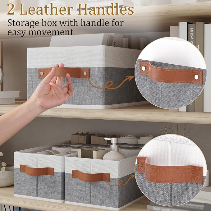 OUTBROS Storage Bins, Foldable Storage Baskets for Organizing,Fabric Storage Boxes With Handles,For bedrooms, living rooms, Shelves,Gray/White,16.1x6.5x9.8in,6-Pack - Image 6