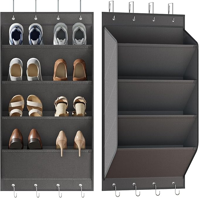 WVM Over The Door Shoe Organizer with Large Deep Pockets, Hanging Closet Shoe Rack for Large Shoes, Boots, Multifunctional Entryway Door Hanger with Hooks by WVM