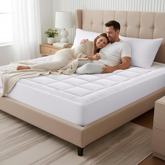 OLANLY Twin Quilted Fitted Mattress Pad, Elastic Fitted Mattress Topper, Cooling Soft Mattress Cover Stretches up to 21 Inches Deep, Machine Washable Mattress Protector (39x75 inch, White)