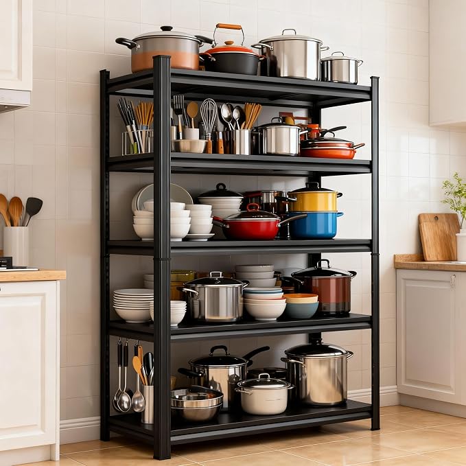 Garage Shelving, 5Tier Heavy Duty Metal Garage Storage Shelves, 3000 lbs Adjustable Standing Shelf and Double-Layer Posts for Garage,Warehouse,Basement, Kitchen,Thickened (72x36x12in, 5 Tier) by FlyDzrewtGarageShelving