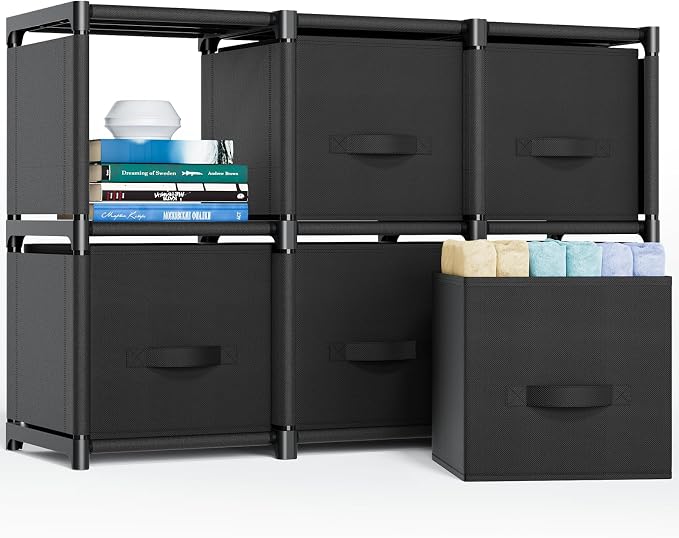 Mavivegue 6 Cube Storage Organizer, Closet Organizers and Storage, Cube Storage Shelf, Easy to Assemble with Storage Drawers, DIY Closet Cube Organizer for Living Room, Bedroom, Dorm Room-Black by Mavivegue