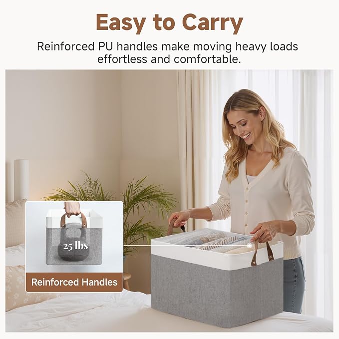 StorageWorks Storage Bins, Fabric Storage Bins for Shelves, Extra Large Storage Baskets with Metal Frame, Closet Baskets and Bins with Handles, Jumbo, Gray and White, 2-Pack - Image 5