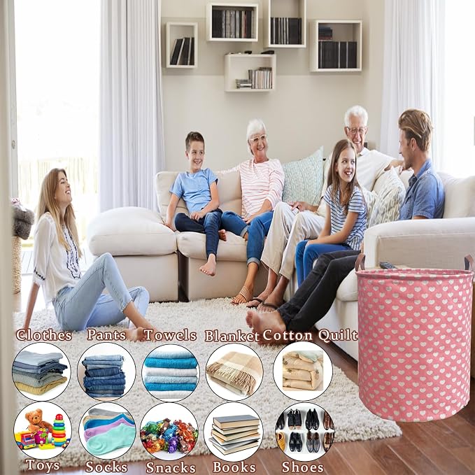 Waterproof Laundry Hamper Collapsible Laundry Basket Leather Handle Laundry Bag Large Clothes Storage Toy Organization for Bathroom Bedroom Laundryroom College Dorms (Laundry Basket-002) - Image 4