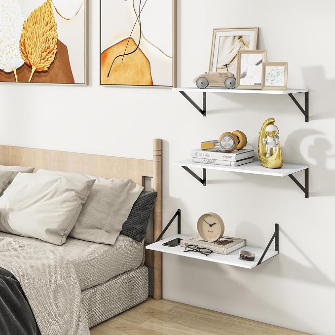 Heimlove 24" W x 12" D Wall Shelves for Books, 12 Inch Deep Floating Shelves Set of 3, Wide Floating Bookshelf with Metal Bracket for Living Room, Kitchen, Office, Bedroom and Decor Storage - White - Image 6