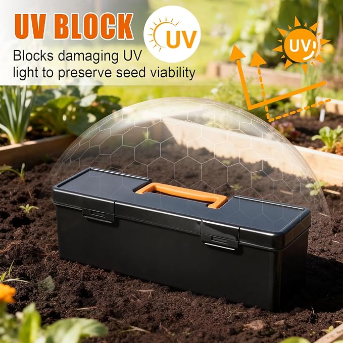 tutata Seed Packet Organizer Box Plastic Portable Seed Packet Storage Box, Seed Storage Organizer - Black - Image 5