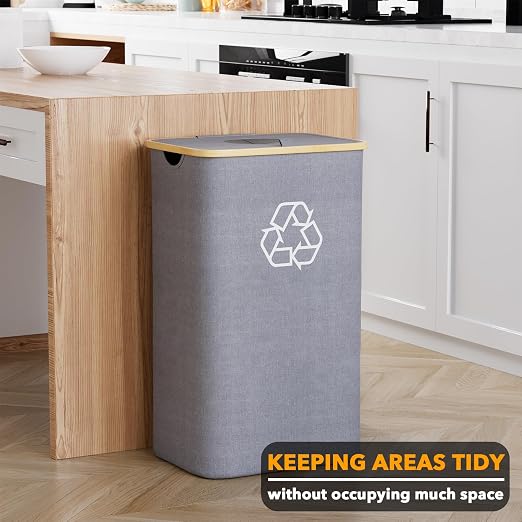 SpaceAid Recycling Bin for Kitchen 26 Gallon, 100L Recycle Bin with Lid and 2 Reusable Inner Bags, for Bottle Can Glass Plastic Stickers, Grey - Image 2