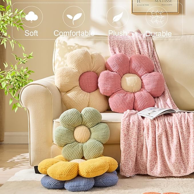 XIAIJIA 3 Pcs Flower Pillow Flowers Shaped Cushion Decorative Daisy Pillow for Bed Cute Throw Pillow Flower Floor Pillow Soft Seat Cushion 15.7"