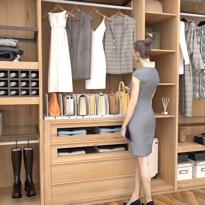 SPACEKEEPER Shelf Divider for Closet, Adjustable Purse Organizers Handbag Separators Storage Organizer Bookshelf Separator Dividers in Bedroom Office Kitchen Bathroom, White - Image 6