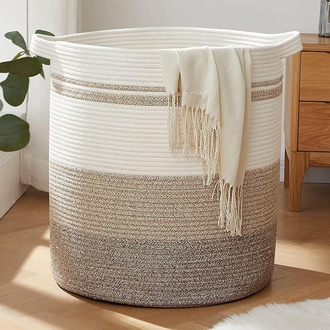 OIAHOMY 100L Laundry Hamper - Storage Basket with Handles, Decorative Woven Basket for Living Room, Toys Bin, Pillows, Blankets, Clothes - 19x21in - Gradient Yellow by MasterofSpaceOptimization