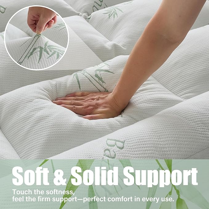 WhatsBedding 5 Inch Memory Foam Mattress Topper Queen Size for Back Pain Relief, Cooling Breathable Bamboo Viscose Air Layer