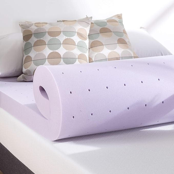 Mellow 4 Inch Ventilated Memory Foam Mattress Topper, Soothing Lavender Infusion, CertiPUR-US Certified, Twin XL