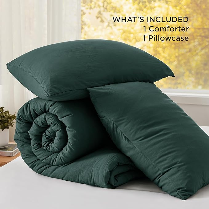 Bedsure Twin/Twin XL Comforter Set, Forest Green Soft Prewashed Bedding for All Seasons, 2 Pieces GentleSoft™ Bed Set, 1 Lightweight Comforter (68"x88") and 1 Pillowcase (20"x26")