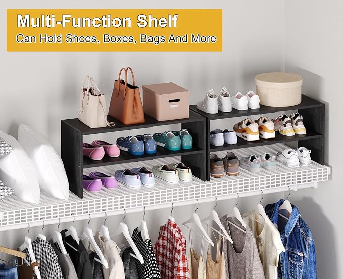 Black Shoe Rack Organizer for Closet, 2-Tier Expandable Shoe Shelf, Stackable Iron Wood Combination Small Shoe Racks Shelves for Closets, Entryway,Small Space,Hallway,Garage,6-12 Pairs - Image 6