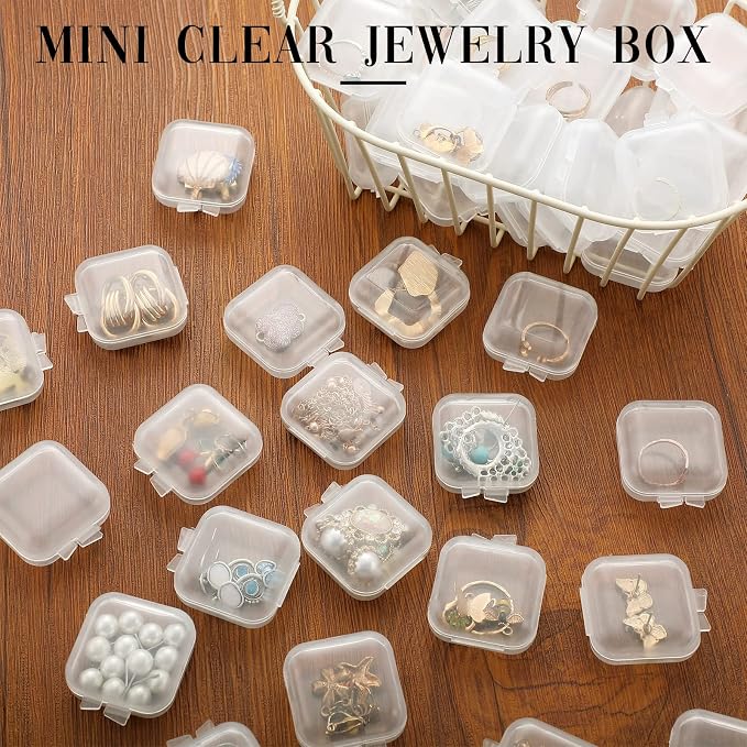 Chunful 100 Pack Mini Clear Plastic Jewelry Box Earring Organizers Small Storage Containers with Hinged Lid for Earrings Pearl Bracelets and Small Accessories - Image 2