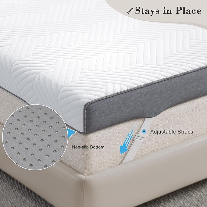 EnHomee 3 Inch Gel Memory Foam Mattress Topper Twin Size, Ventilated High Density Mattress Pad for Back Pain, Bed Topper with Removable Soft Cover, CertiPUR-US & Oeko-TEX Certified