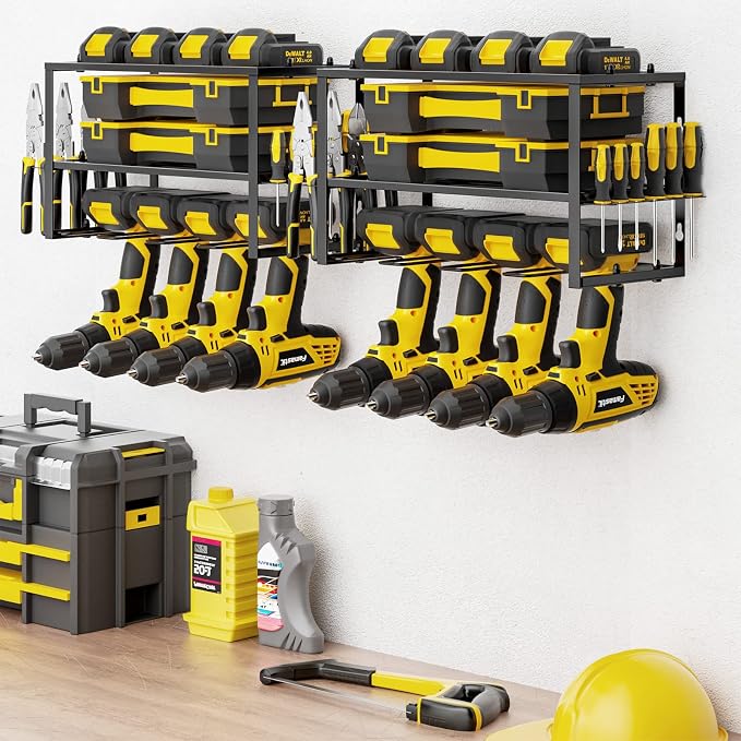 Spacecare Power Tool Organizer- Power Drill Tool Holder- Heavy Duty Tool Shelf & 2 Pack 3 Layers Tool Rack Cordless Drill Holder- Floating Tool Shelf Wall Mounted Tool Storage Rack for 8 Drill Holders - Image 7
