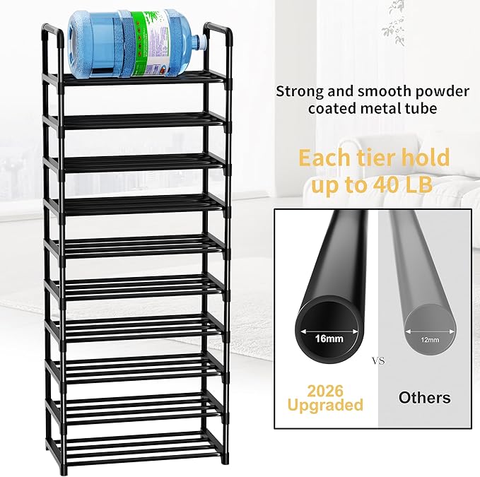 Shoe Rack, 10 Tier Shoe Storage Organizer,Fit 30-35 Pairs Shoes,Metal Tall Shoe Shelf for Closet,Entryway, Hallway,Garage,Bedroom,Cloakroom - Image 3