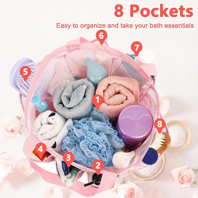Fammart Mesh Shower Caddy Portable for College Dorm Room Essentials, 8-Pocket Large Shower Basket Tote Bag with 2 Handles for Toiletry, Bathroom, Beach, Camp, Gym - Image 4
