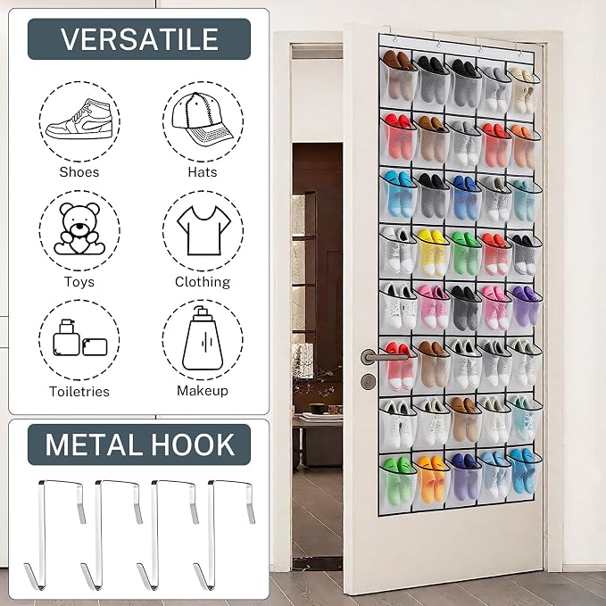 40 Large Mesh Pocket Over the Door Shoe Organizer,Hanging Shoe Rack for Door,Hualleko Shoes Organizer Hanger with Large Capacity, Shoes Storage Holder Sturdy Non-woven Fabric - Stores 20 Pairs (White) - Image 2