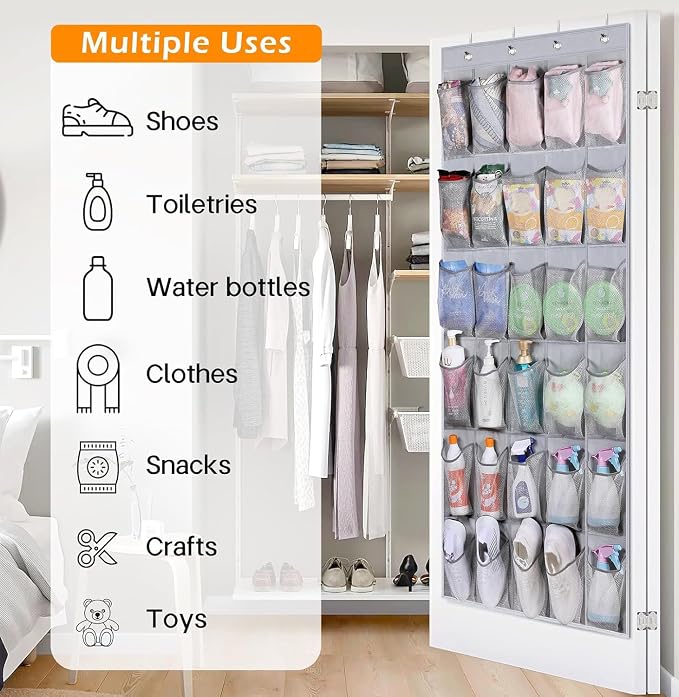 MISSLO 35 Large Pockets Over The Door Shoe Organizer Sturdy Oxford Fabric Hanging Shoe Rack for Door Mesh Closet Shoe Holder Hanger, Grey - Image 5