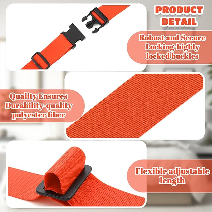 2 Pcs 60" x 2" Mattress Topper Straps Adjustable Memory Foam Packing Straps with Buckles for Home Mattress Moving or Storage, Orange