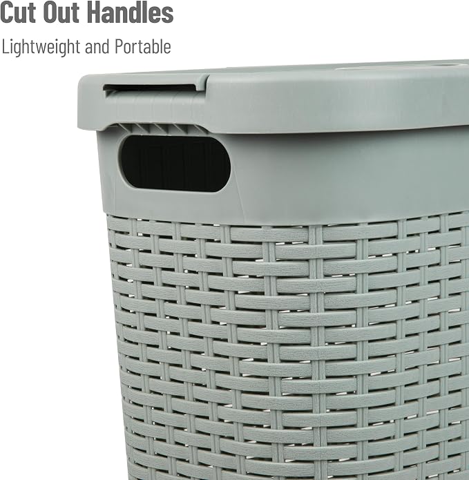 Mind Reader Slim Laundry Hamper with Lid, 40L Clothes Basket, Narrow Tapered Design with Ventilated Cutout Pattern, Plastic, Mint - Image 4