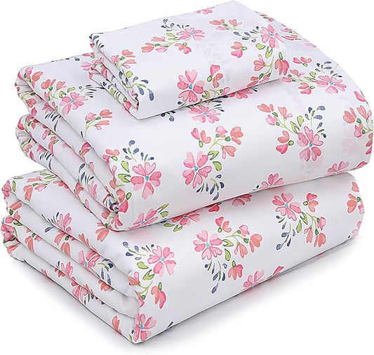 RUVANTI 100% Cotton Sheets – Twin XL Size Percale Bedding, Cooling & Breathable Floral Design, Durable with a Crisp, Soft & Comfortable Feel, 16" Deep Pocket, 3-Piece Set, Bloomex