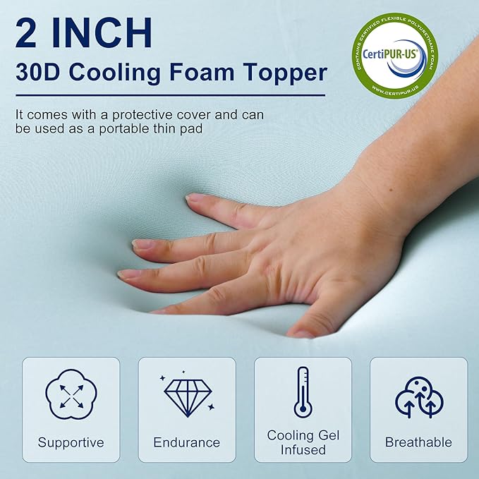 XWZO Full Size Memory Foam Mattress Topper Dual Layer 3 Inch,2 Inch Cooling Gel Memory Foam Mattress Topper and 1 Inch Pillow Top Pad for Back Pain Relief