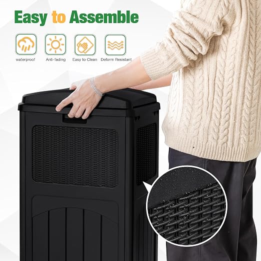 Flamaker 30 Gallon Trash Can, Resin Outdoor Garbage Can with Lid, Waterproof Hideaway Patio Waste Bins for Outside Use (Black) - Image 2